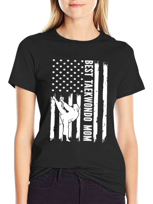 Best Taekwondo Mom USA Flag T-Shirt
