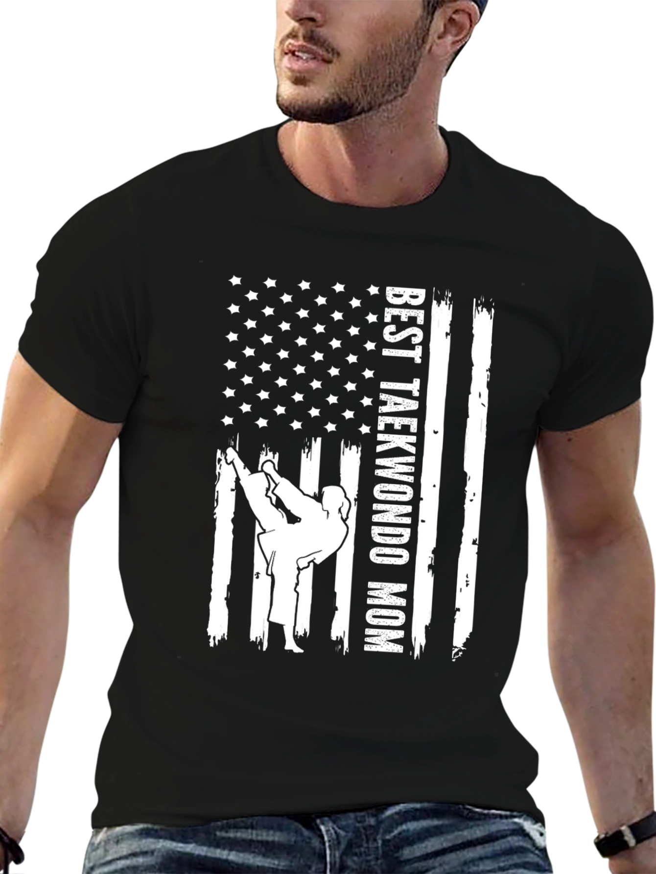 Best Taekwondo Mom USA Flag T-Shirt