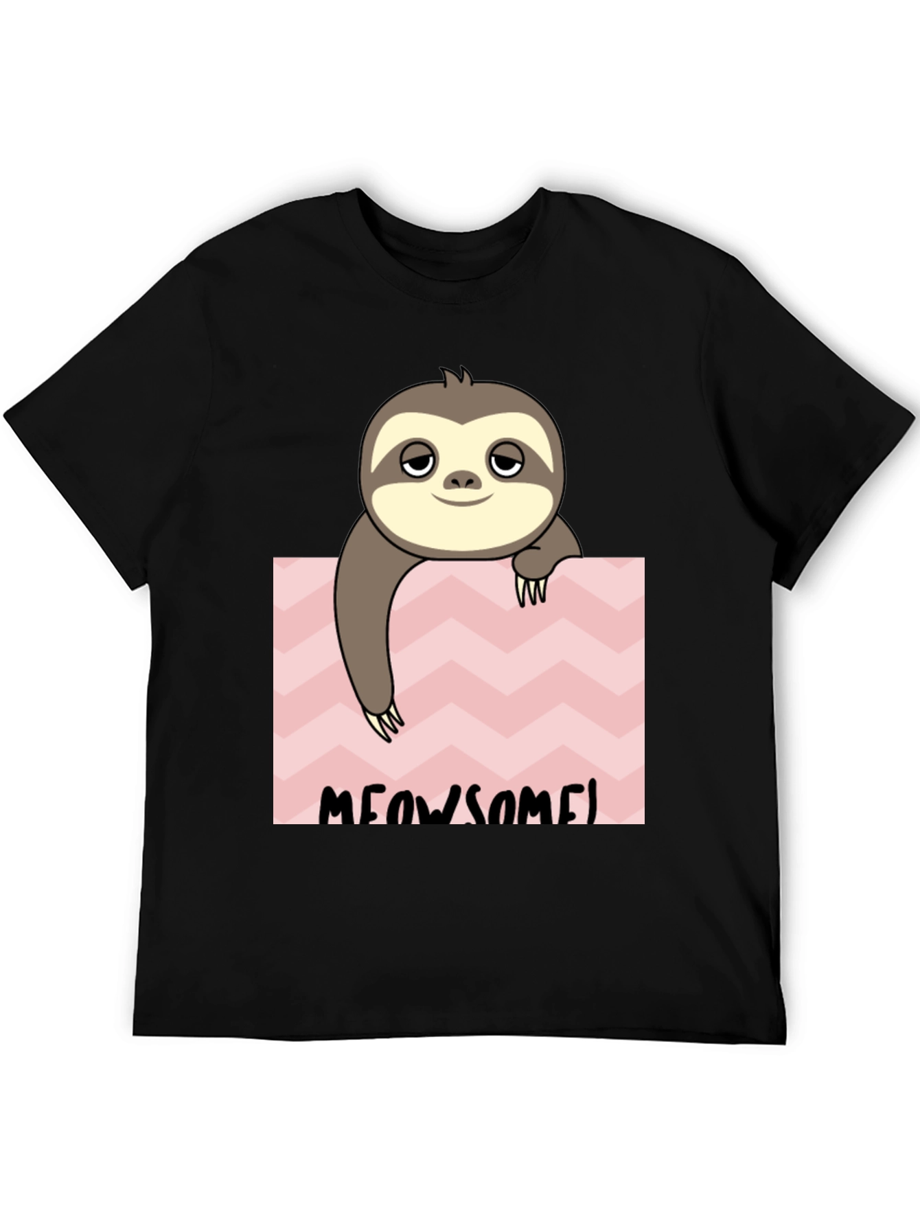 Meowsome Sloth Graphic Tee - Black Cotton Blend