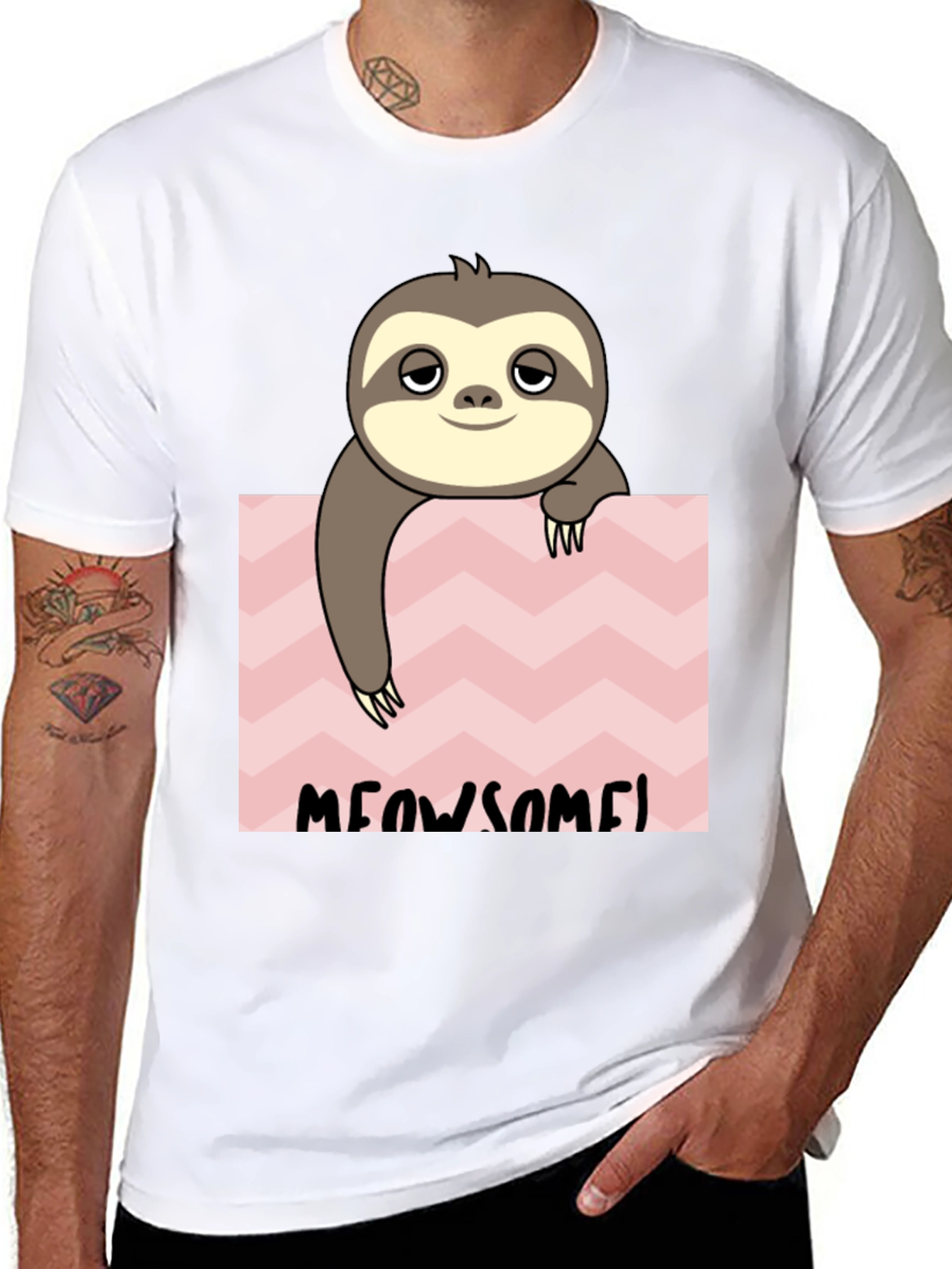 Meowsome Sloth Graphic Tee - Black Cotton Blend