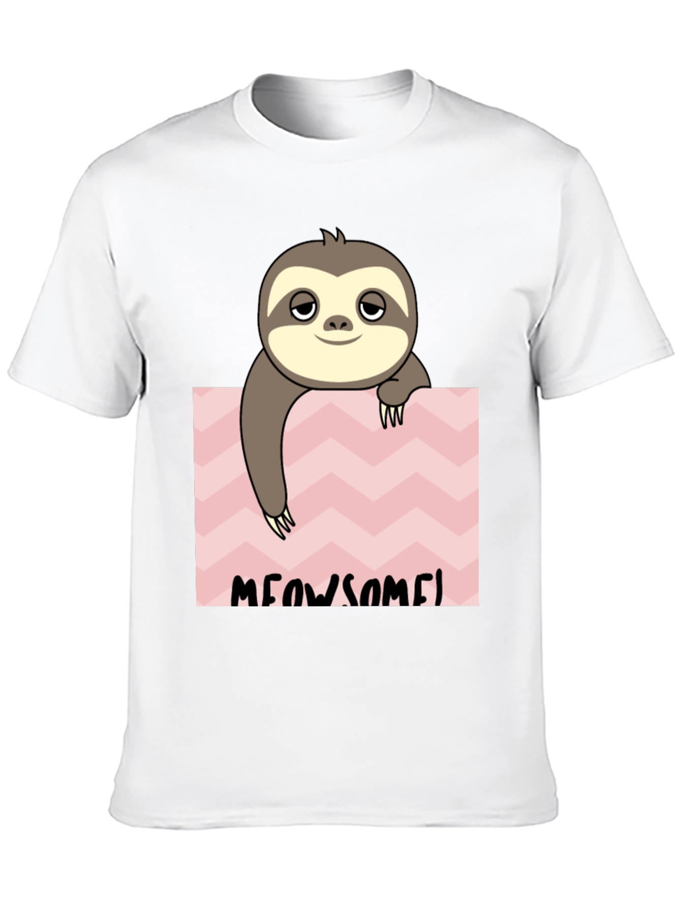 Meowsome Sloth Graphic Tee - Black Cotton Blend