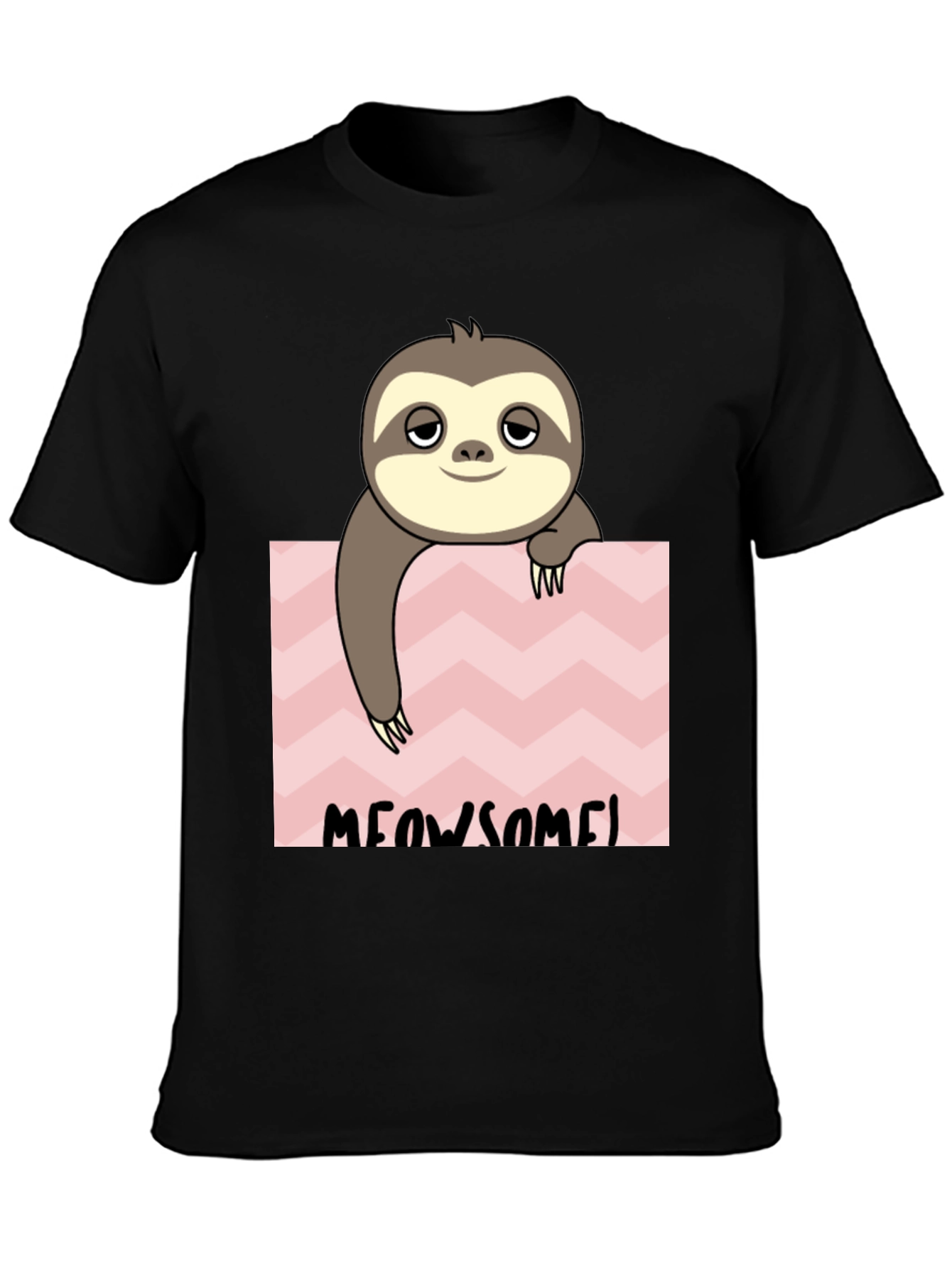 Meowsome Sloth Graphic Tee - Black Cotton Blend
