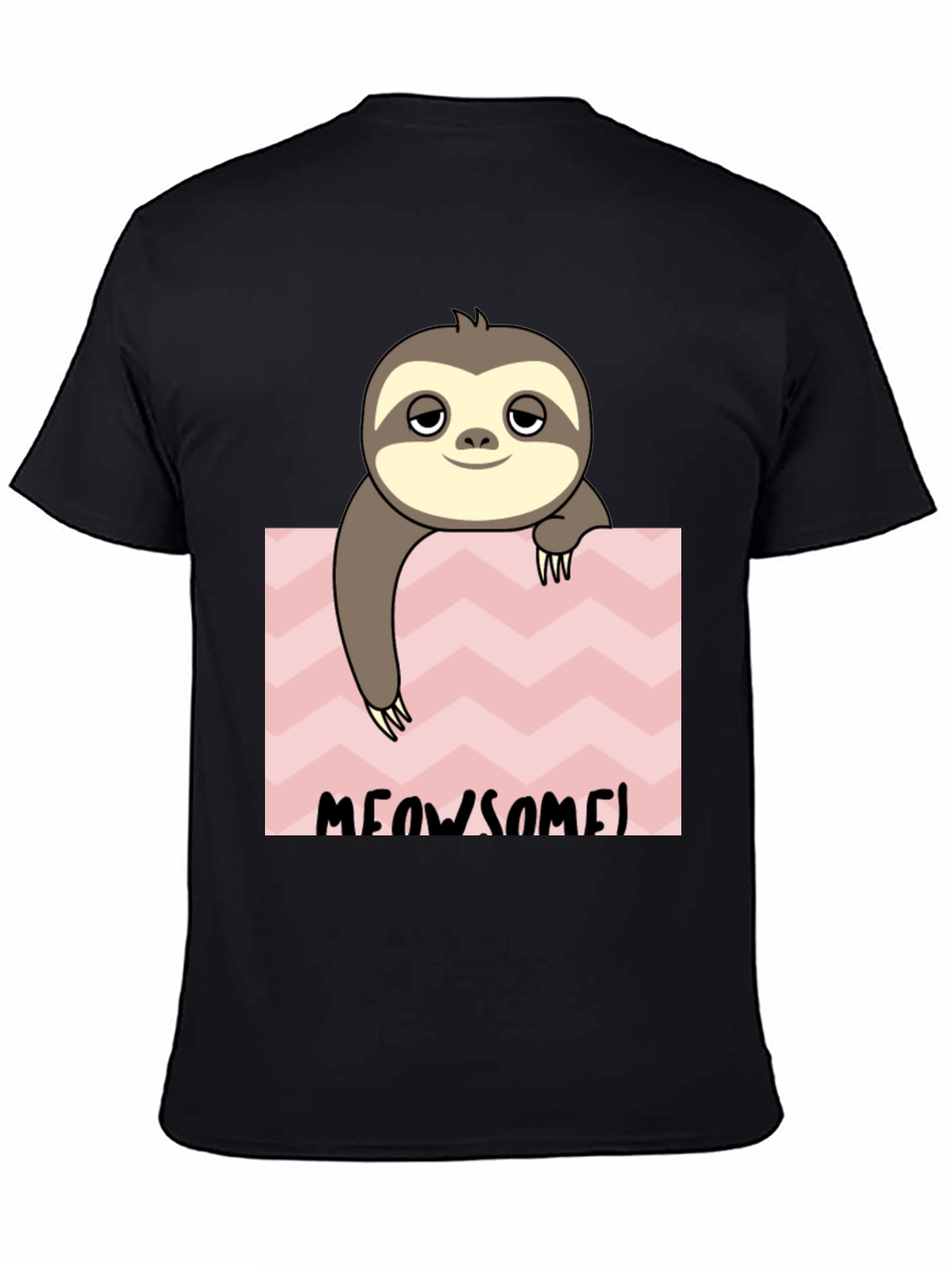 Meowsome Sloth Graphic Tee - Black Cotton Blend