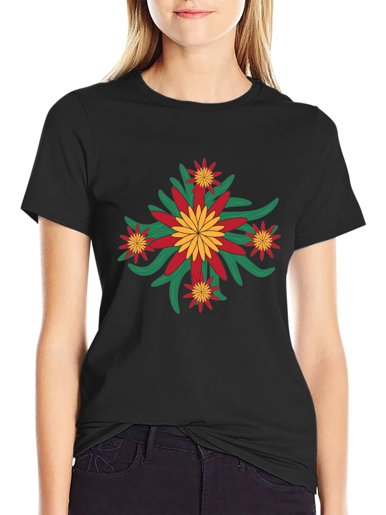 Floral Graphic Print Crew Neck Tee