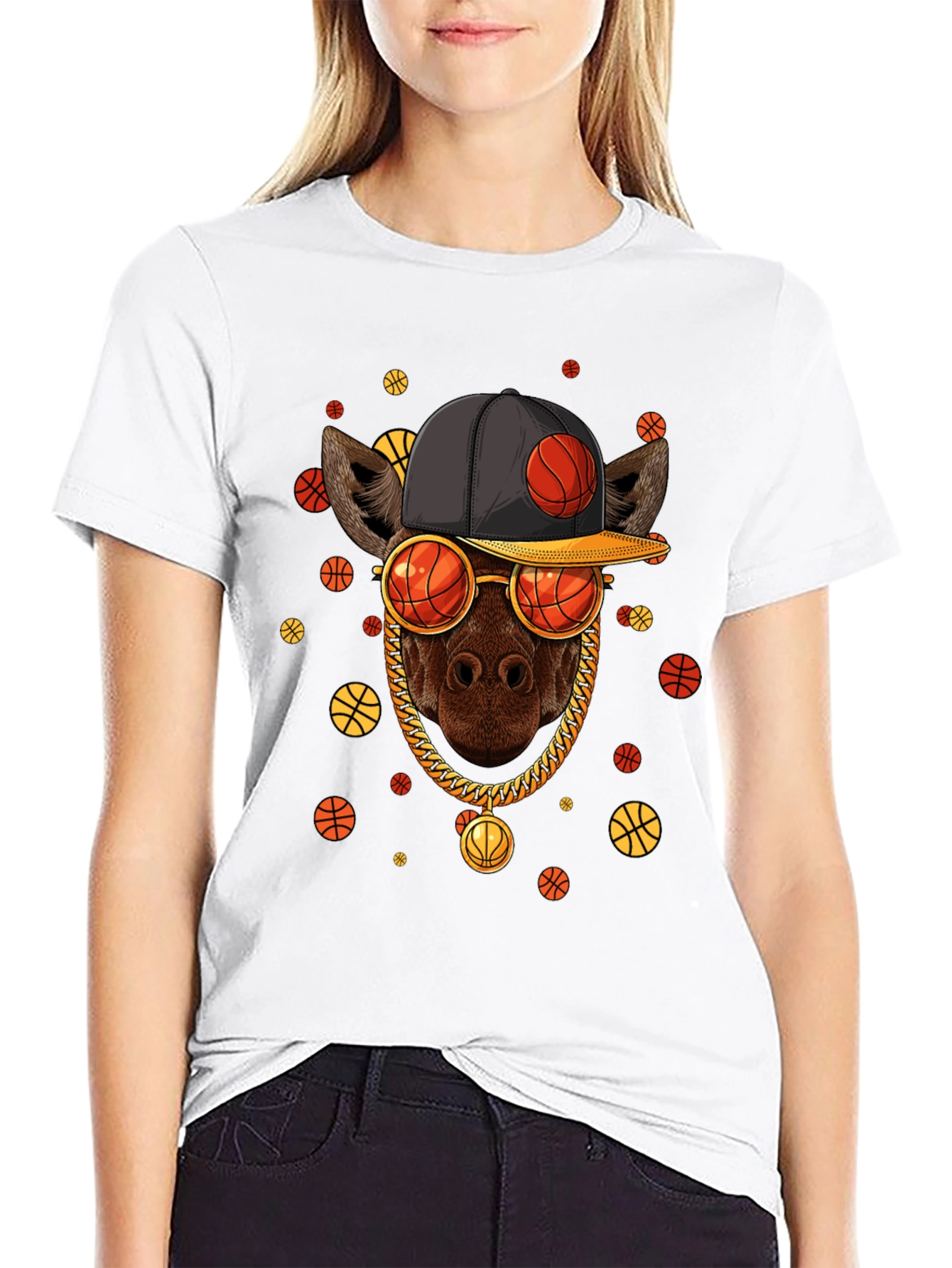 Basketball Giraffe Graphic T-Shirt