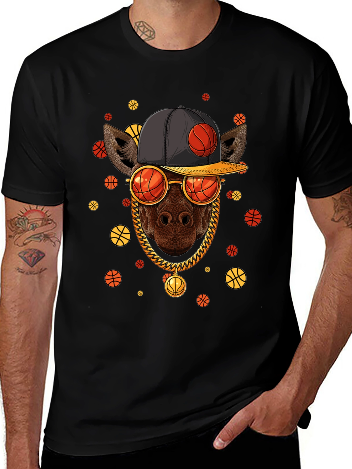 Basketball Giraffe Graphic T-Shirt