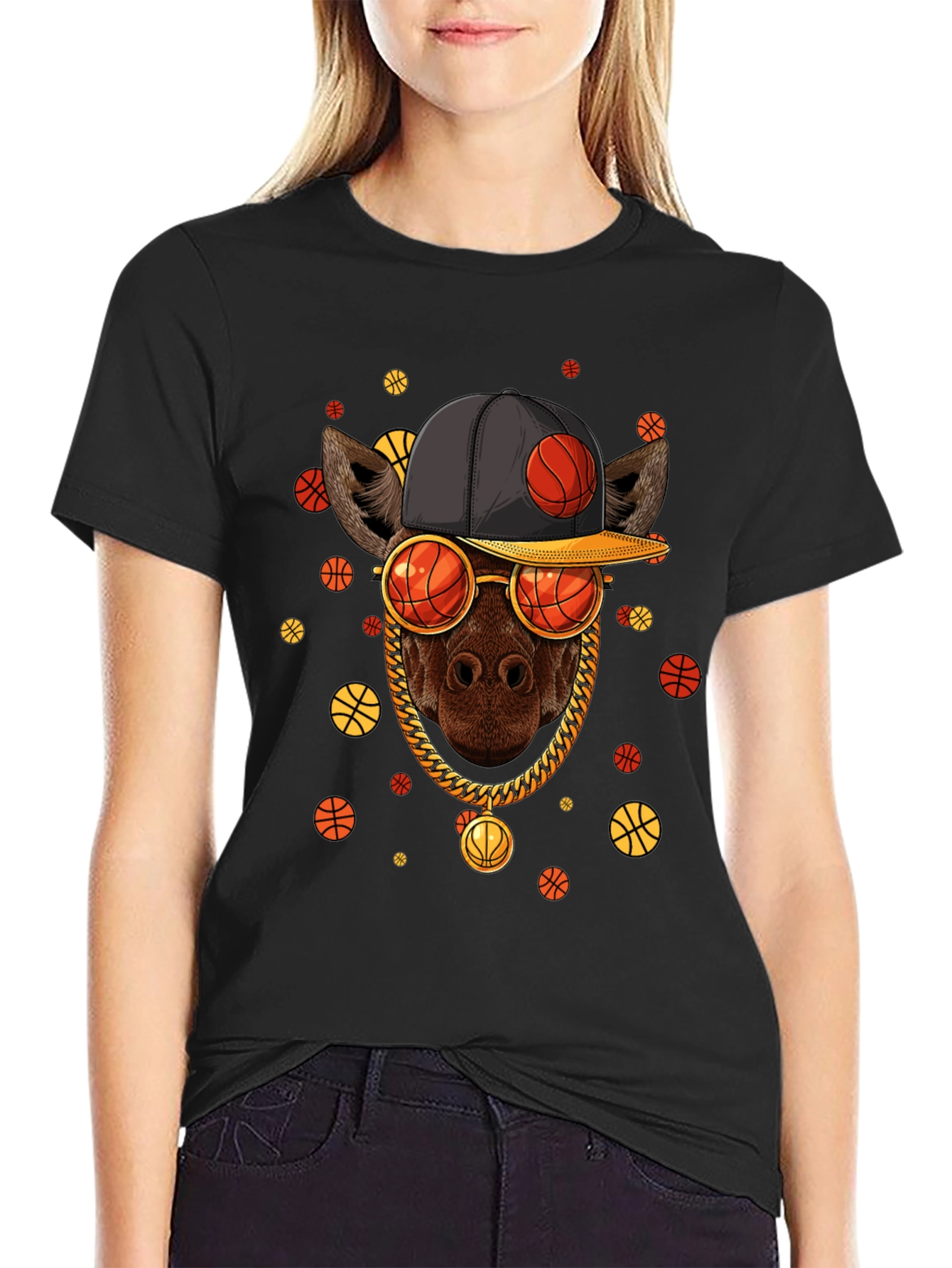 Basketball Giraffe Graphic T-Shirt