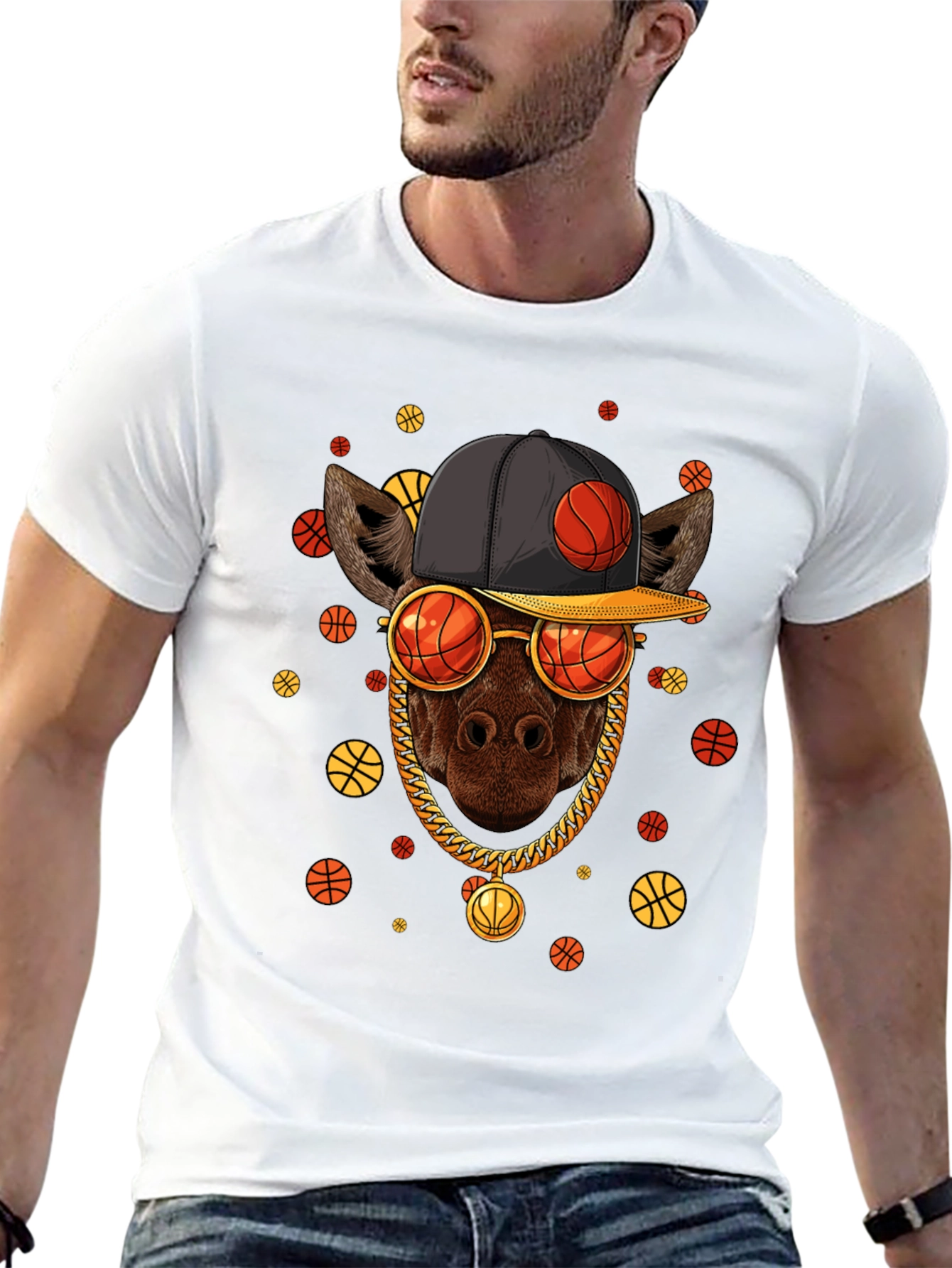 Basketball Giraffe Graphic T-Shirt