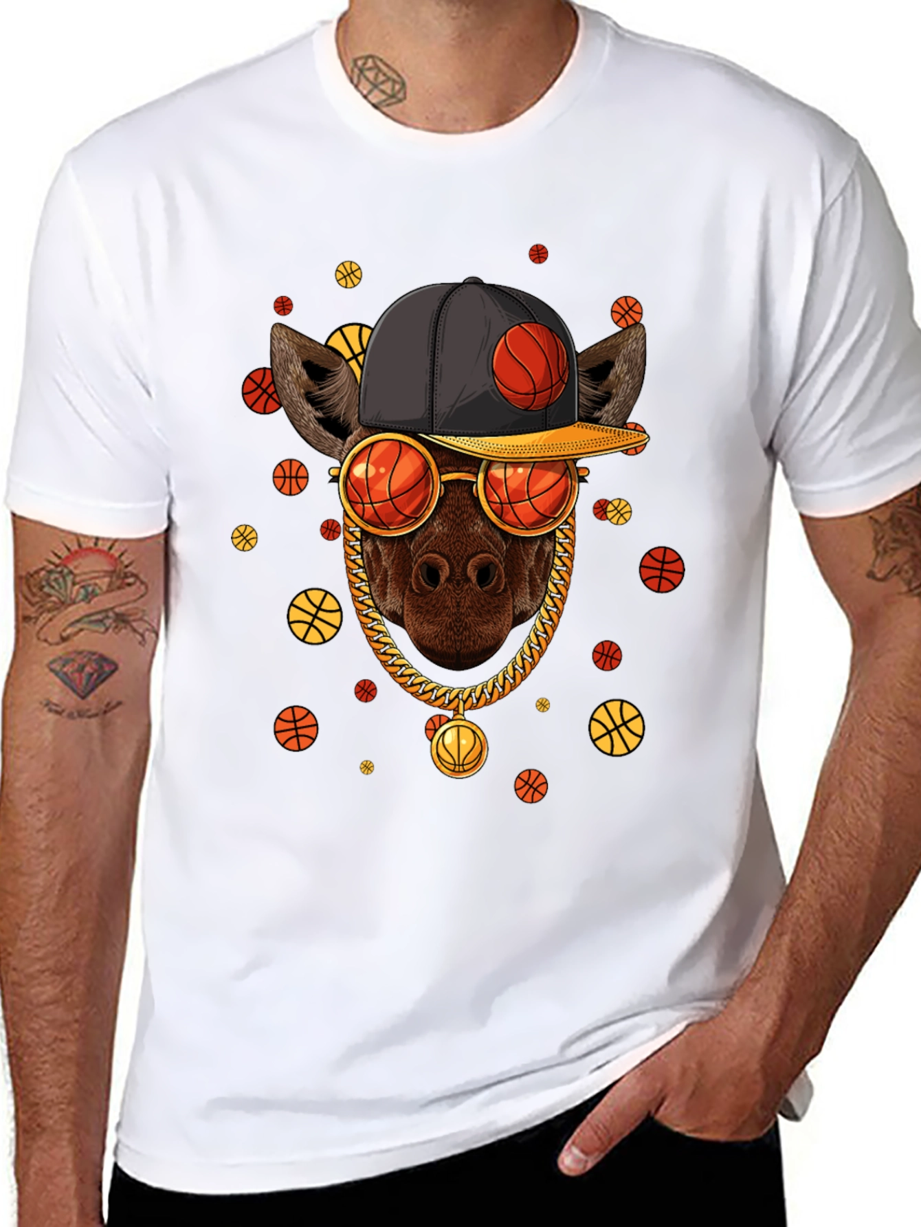 Basketball Giraffe Graphic T-Shirt