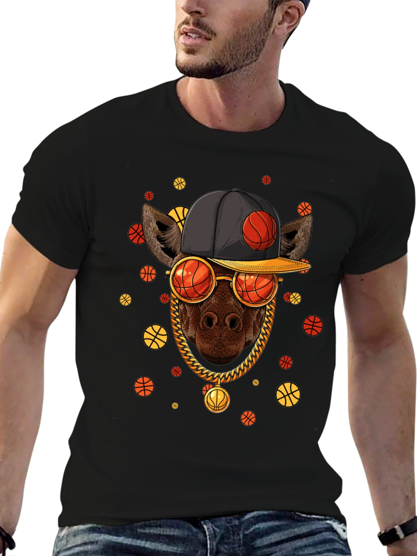 Basketball Giraffe Graphic T-Shirt