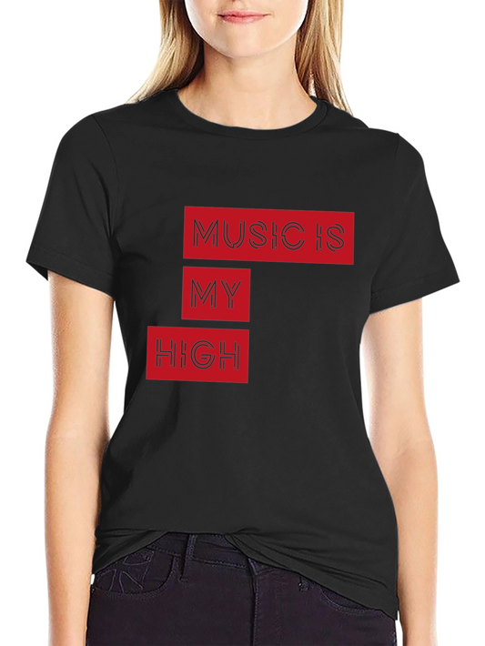 Music Is My High Graphic Tee - Black Casual T-Shirt