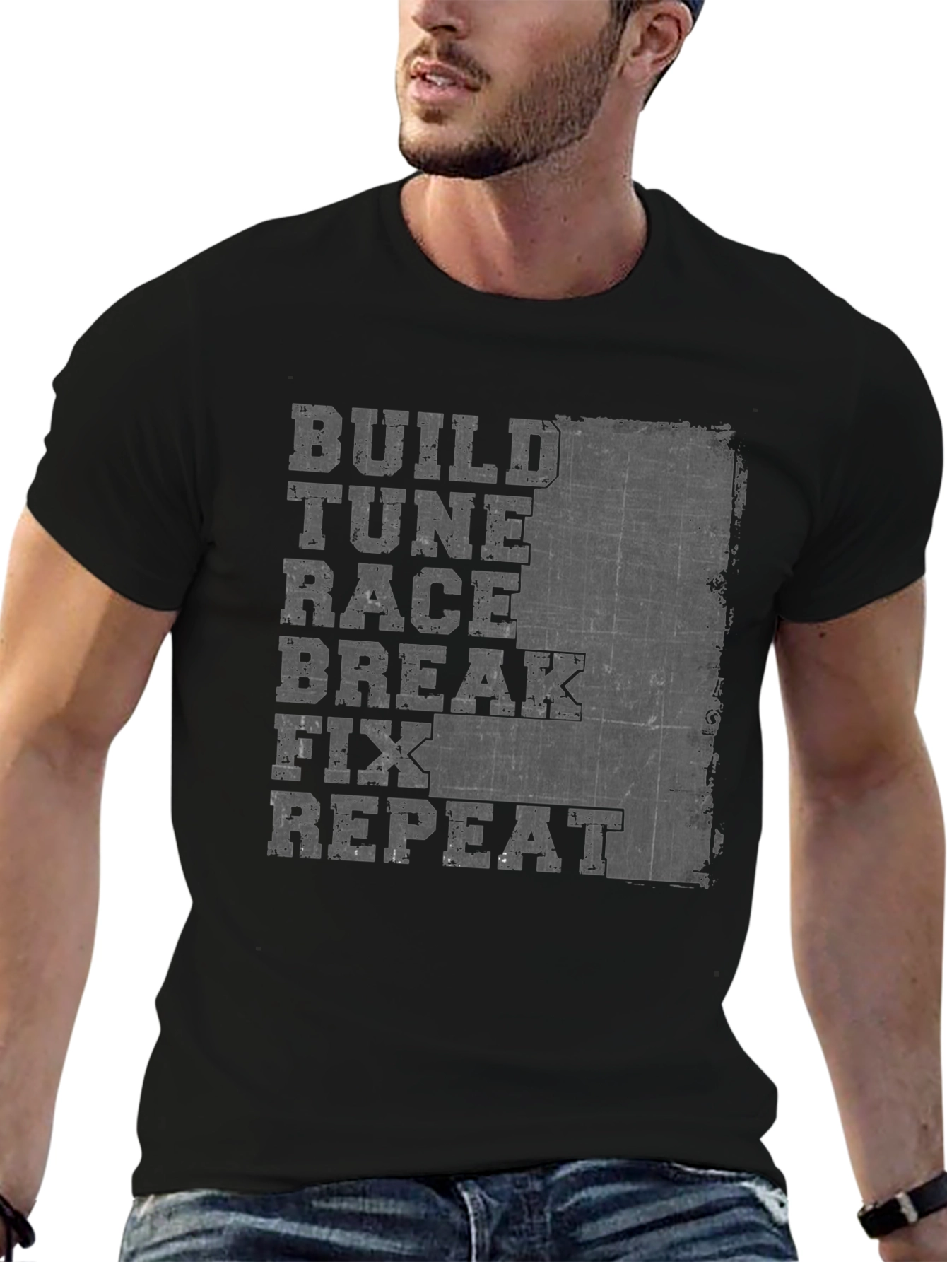Build Tune Race Repeat T-Shirt - Car Enthusiast Apparel