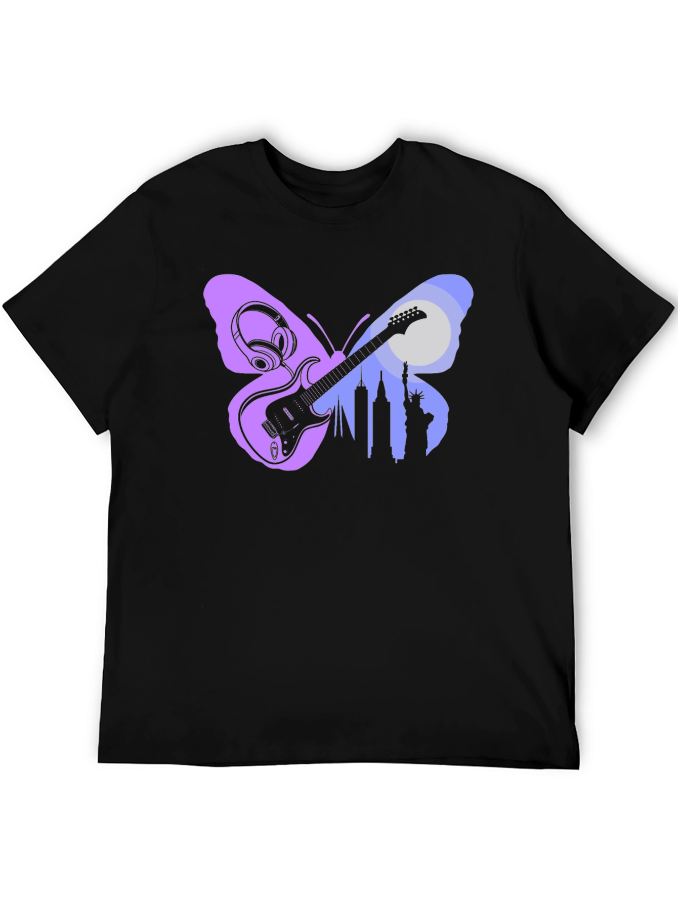 Butterfly Guitar Skyline Black T-Shirt