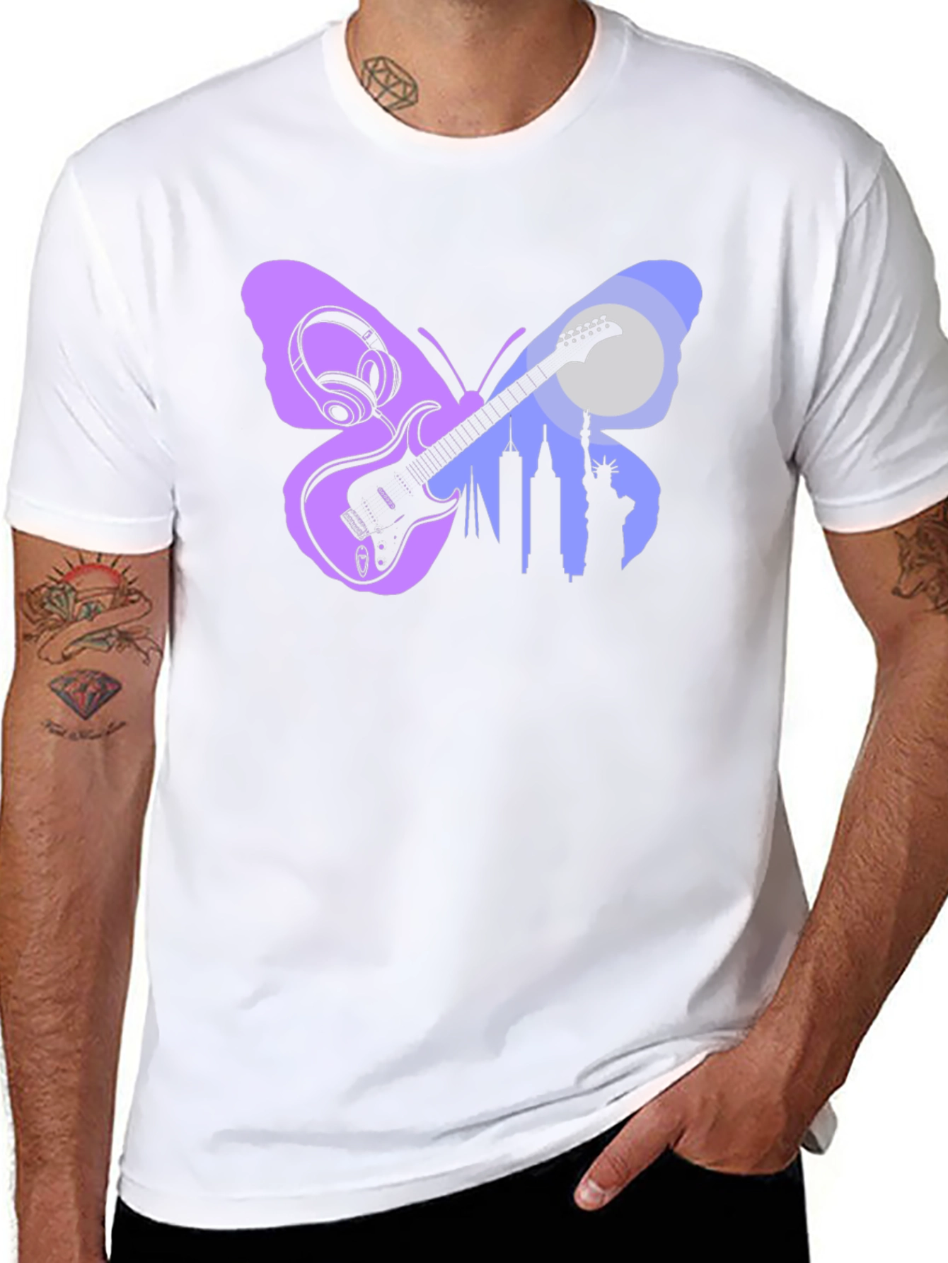 Butterfly Guitar Skyline Black T-Shirt