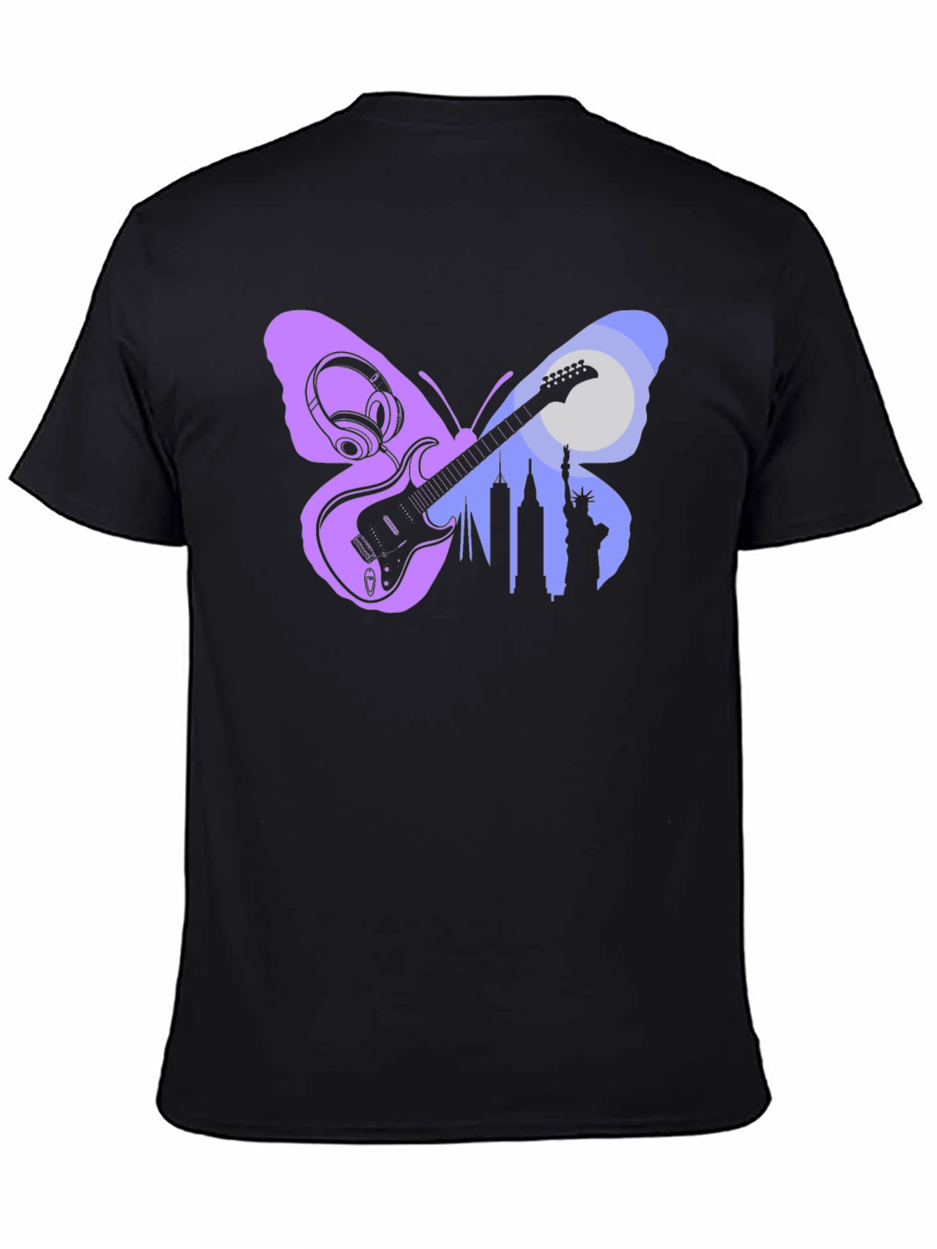 Butterfly Guitar Skyline Black T-Shirt