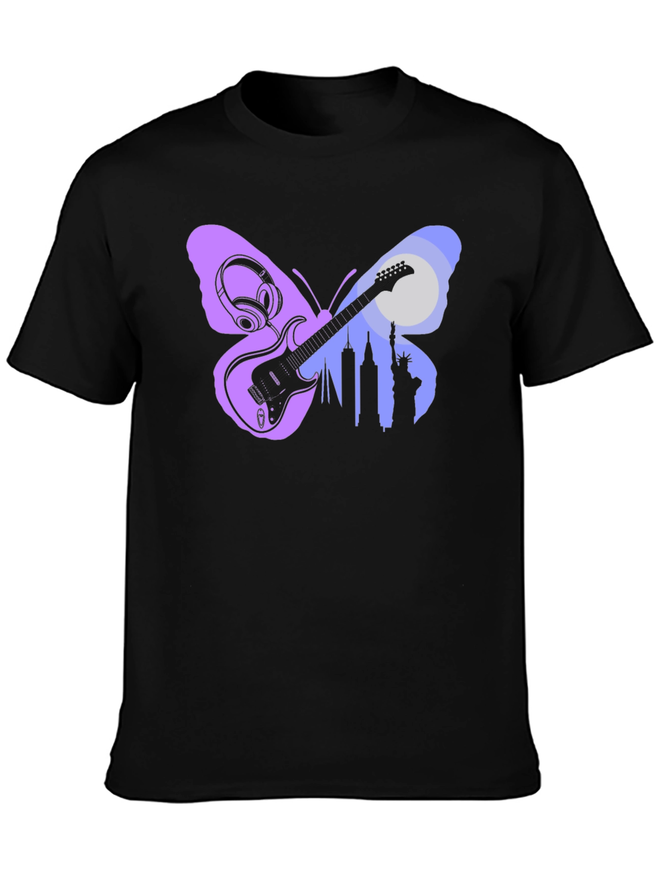 Butterfly Guitar Skyline Black T-Shirt