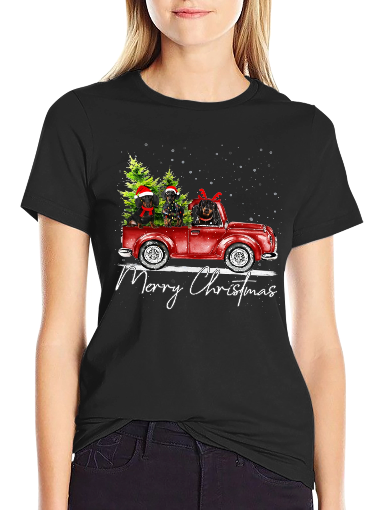 Christmas Dachshund Truck T-Shirt