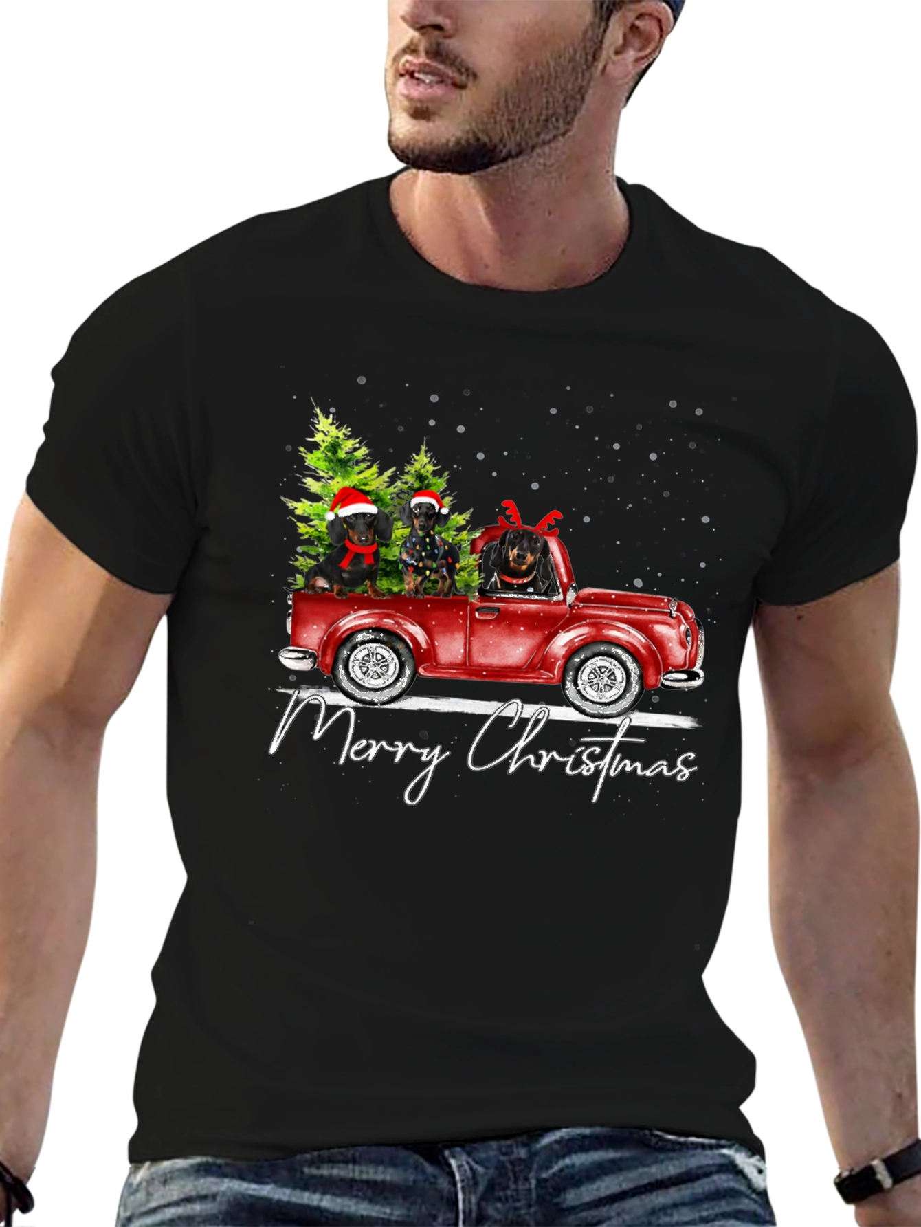 Christmas Dachshund Truck T-Shirt