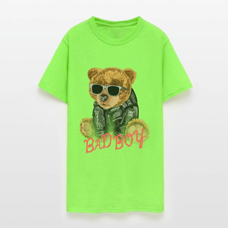 bad boy slogan with bear toy sunglasses