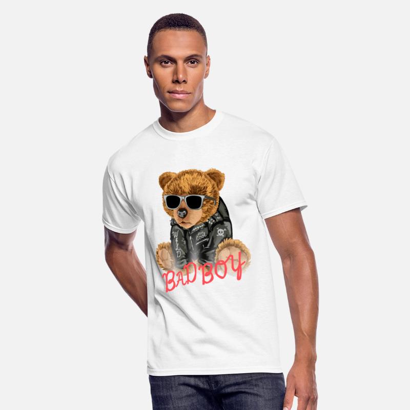 bad boy slogan with bear toy sunglasses