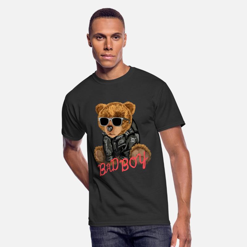 bad boy slogan with bear toy sunglasses