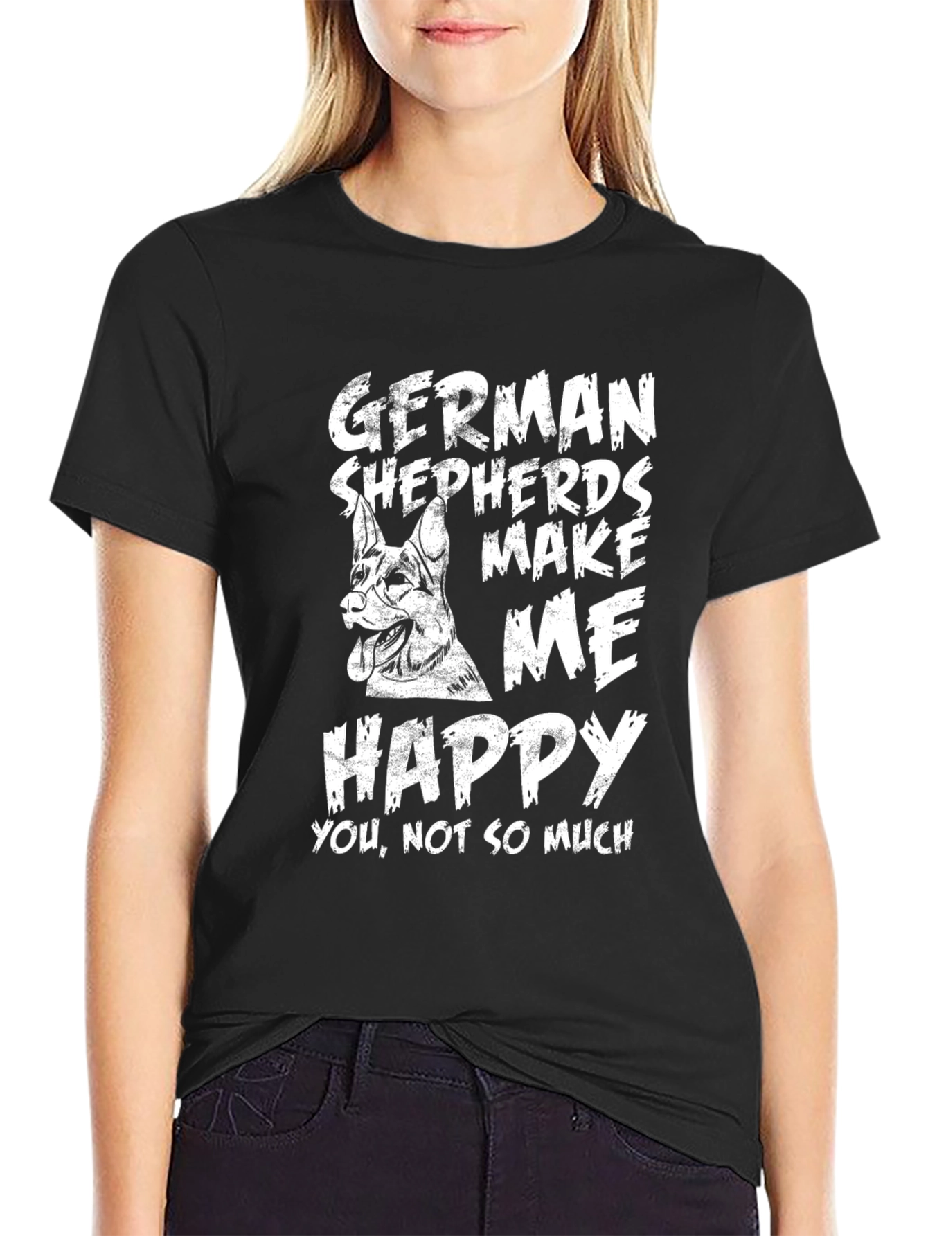 German Shepherd Make Me Happy Black T-Shirt
