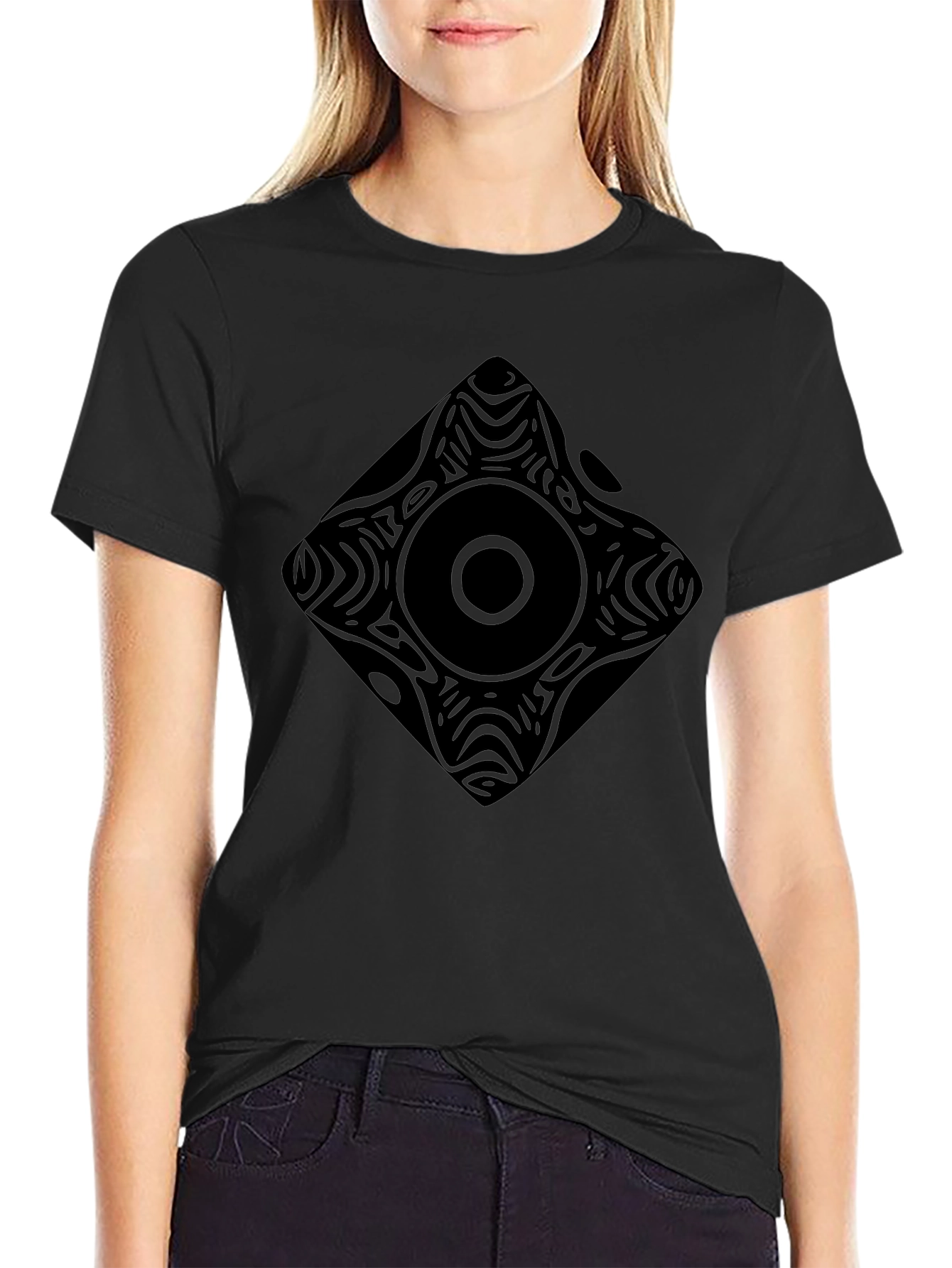 Abstract Geometric Print Black Tee