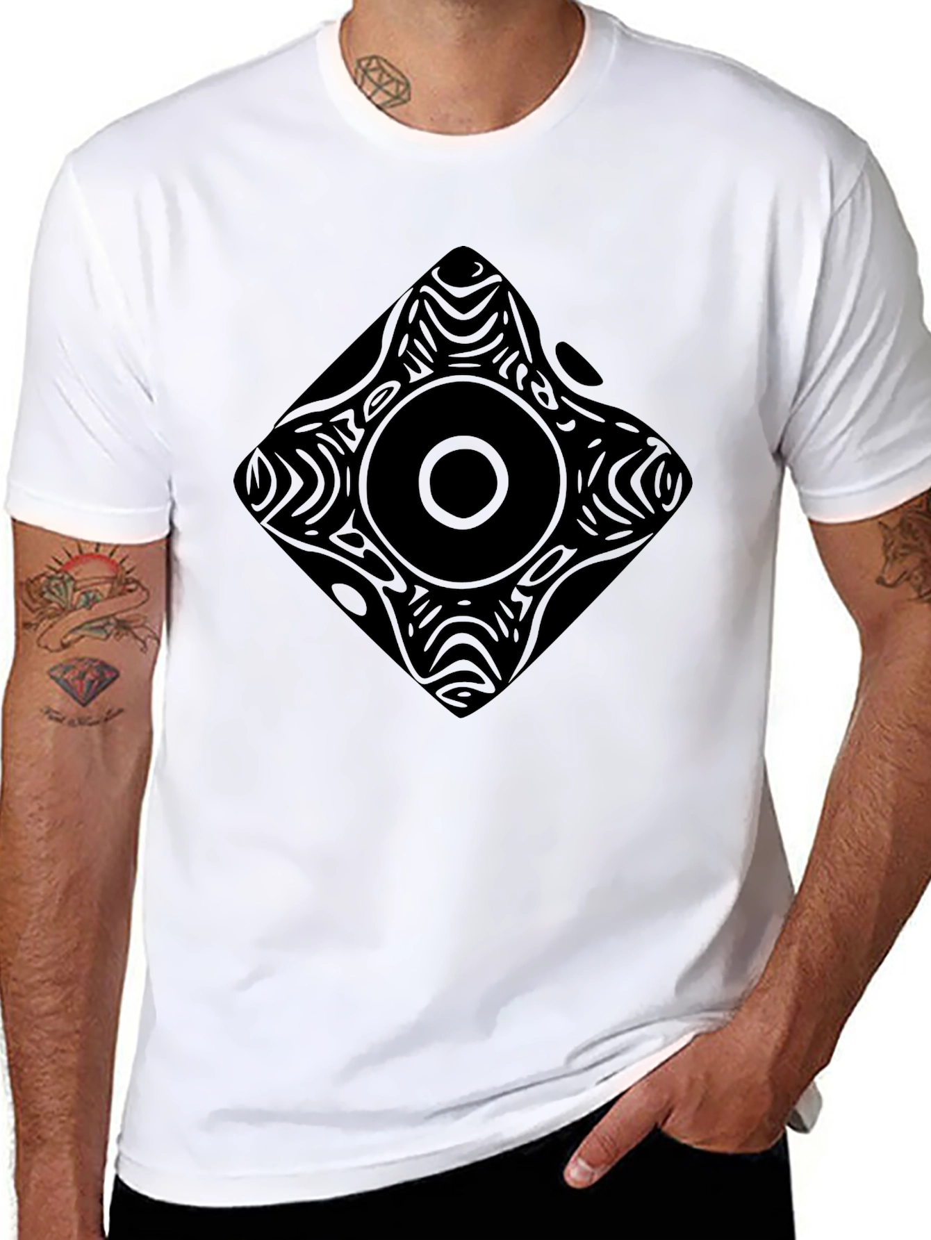 Abstract Geometric Print Black Tee