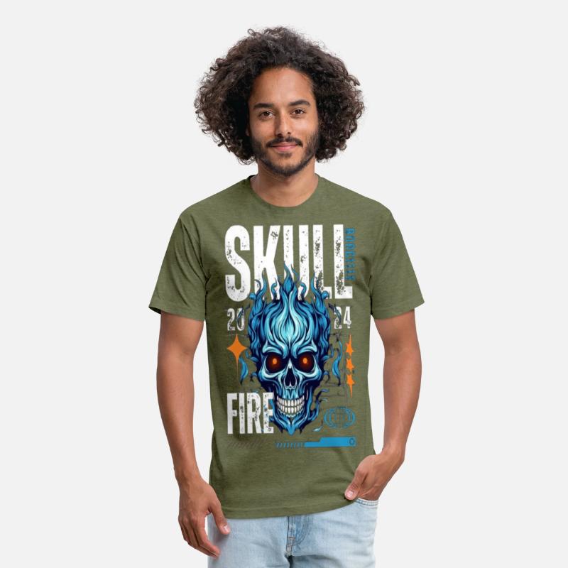 Blue Flame Skull – Fiery Gothic Cyber T-Shirt Desi