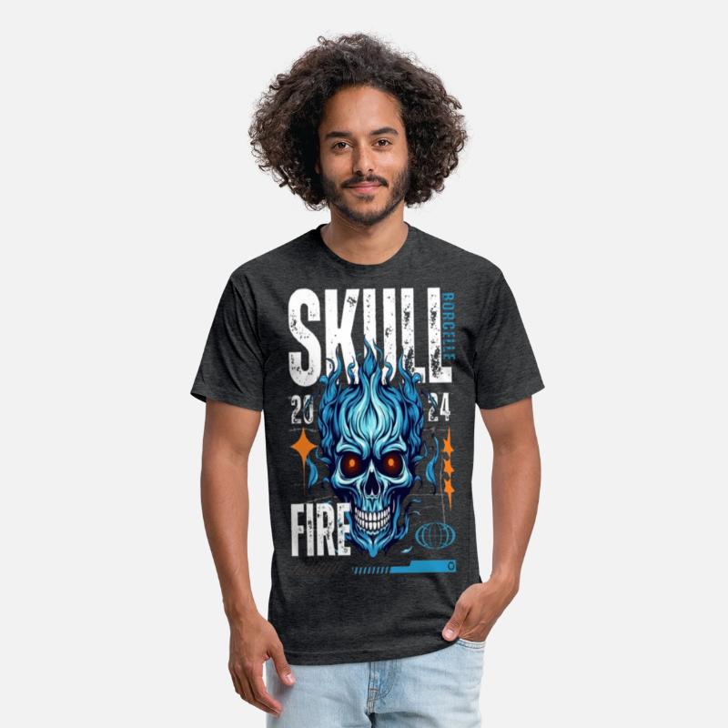 Blue Flame Skull – Fiery Gothic Cyber T-Shirt Desi