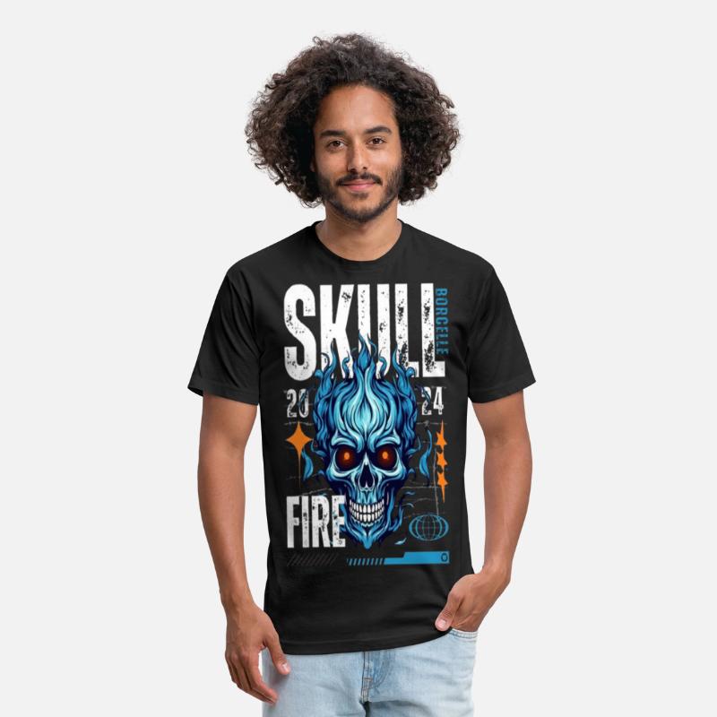 Blue Flame Skull – Fiery Gothic Cyber T-Shirt Desi