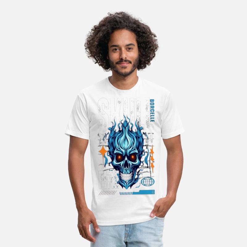 Blue Flame Skull – Fiery Gothic Cyber T-Shirt Desi