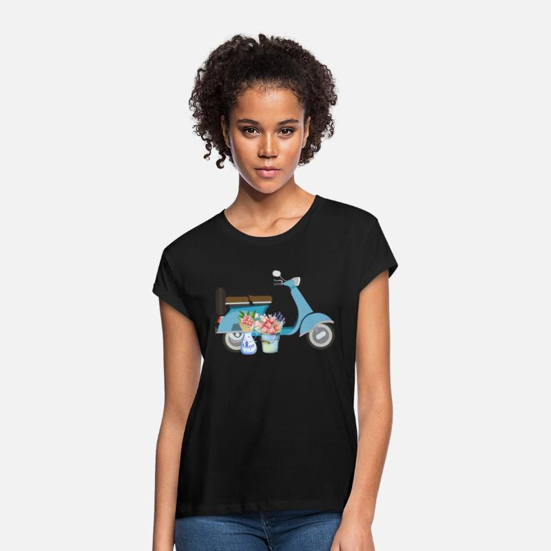 Blue Retro Scooter With Tulips Art Design