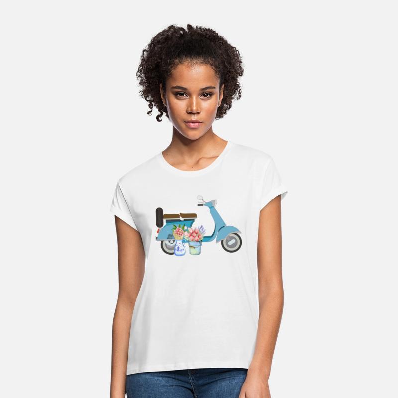 Blue Retro Scooter With Tulips Art Design