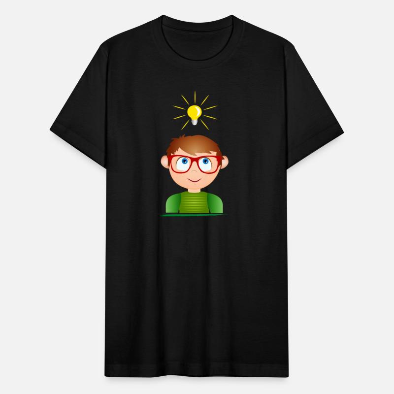 Boy with glasses and a glowing light bulb
