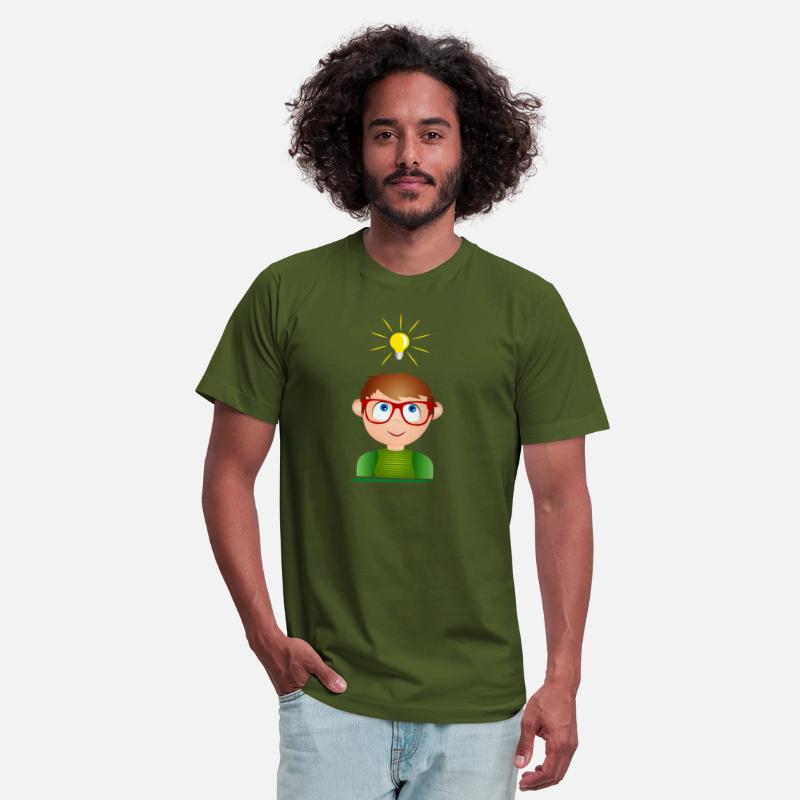 Boy with glasses and a glowing light bulb