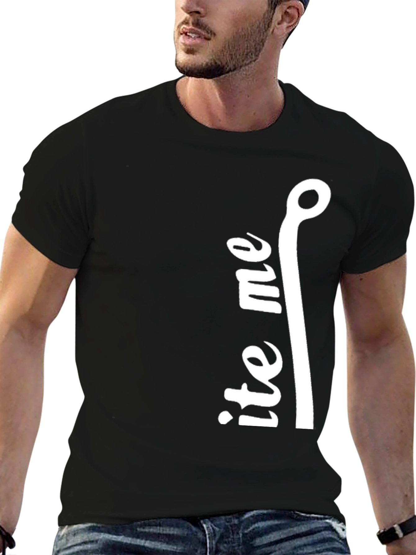 Bite Me Fishing Hook Graphic Tee - Black Cotton