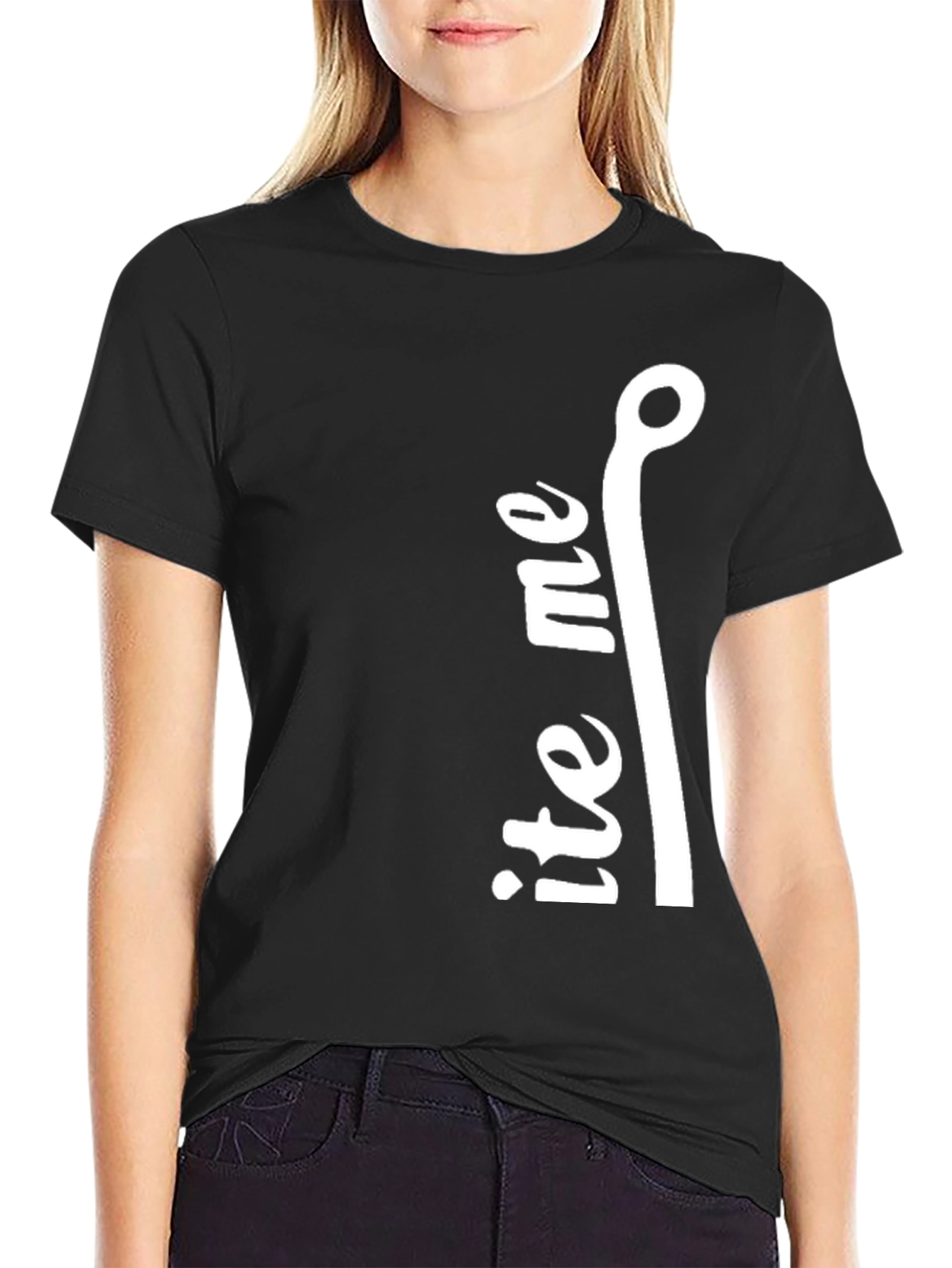 Bite Me Fishing Hook Graphic Tee - Black Cotton