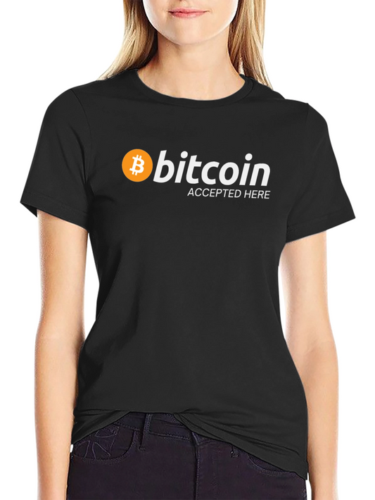 Bitcoin Accepted Here Black T-Shirt Crypto Currency Tee