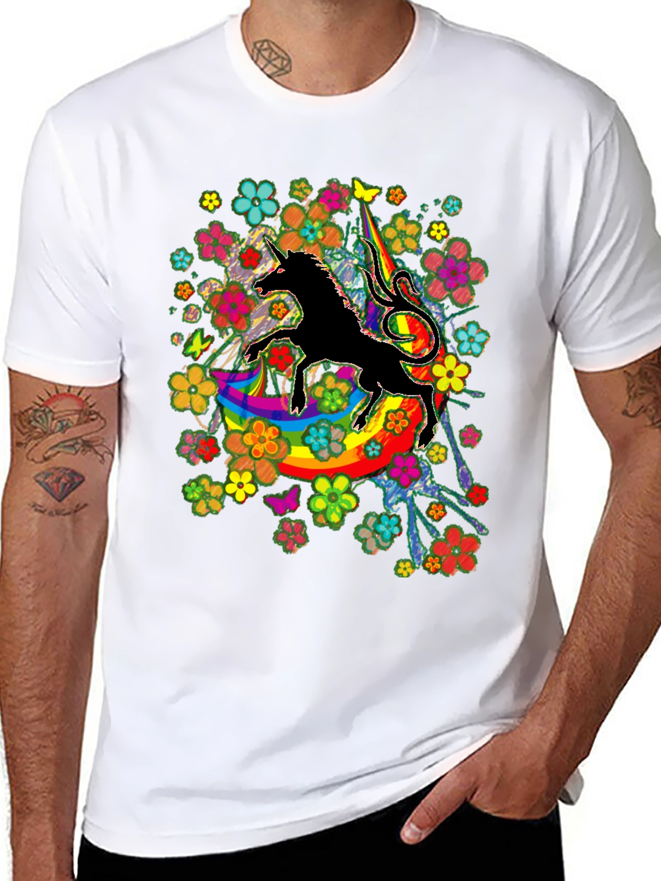 Unicorn Rainbow Floral Graphic T-Shirt