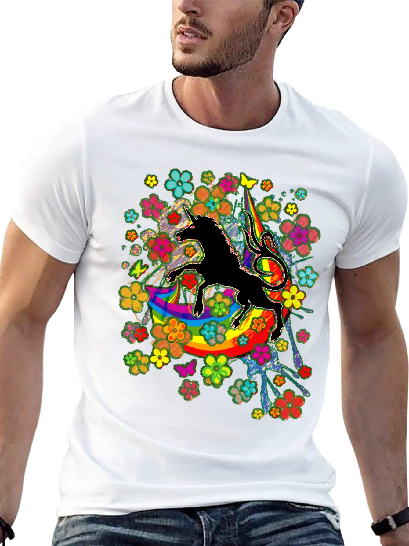 Unicorn Rainbow Floral Graphic T-Shirt