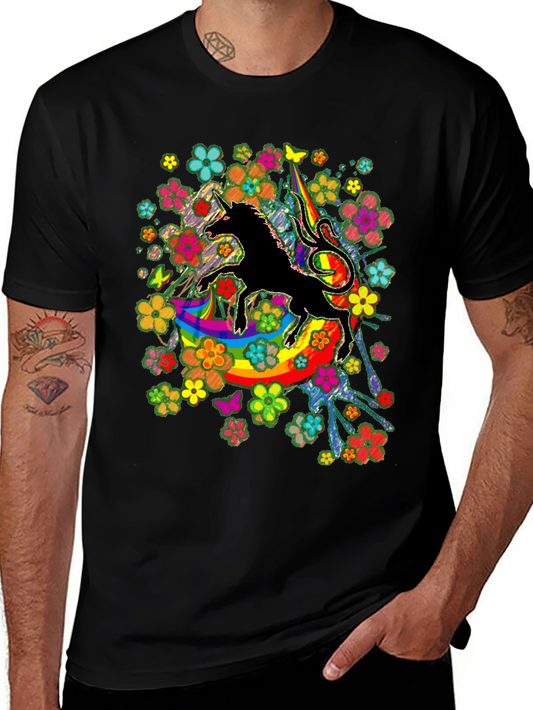 Unicorn Rainbow Floral Graphic T-Shirt