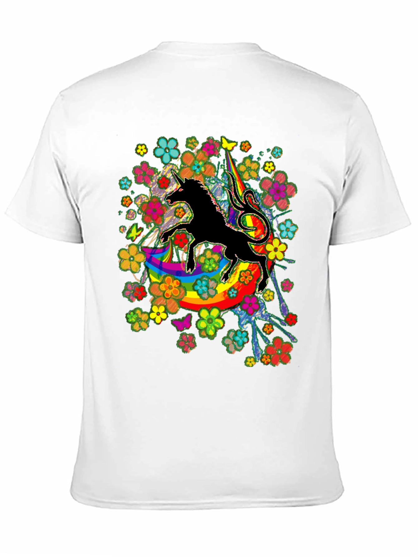 Unicorn Rainbow Floral Graphic T-Shirt