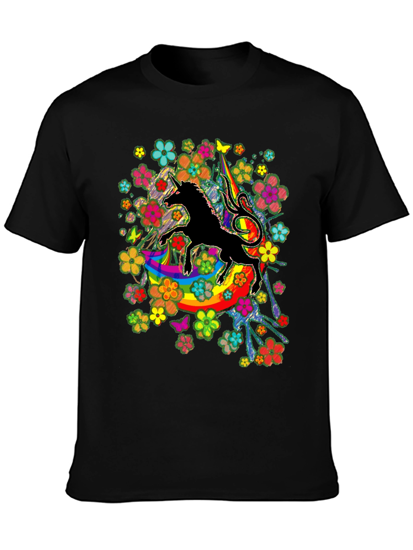 Unicorn Rainbow Floral Graphic T-Shirt