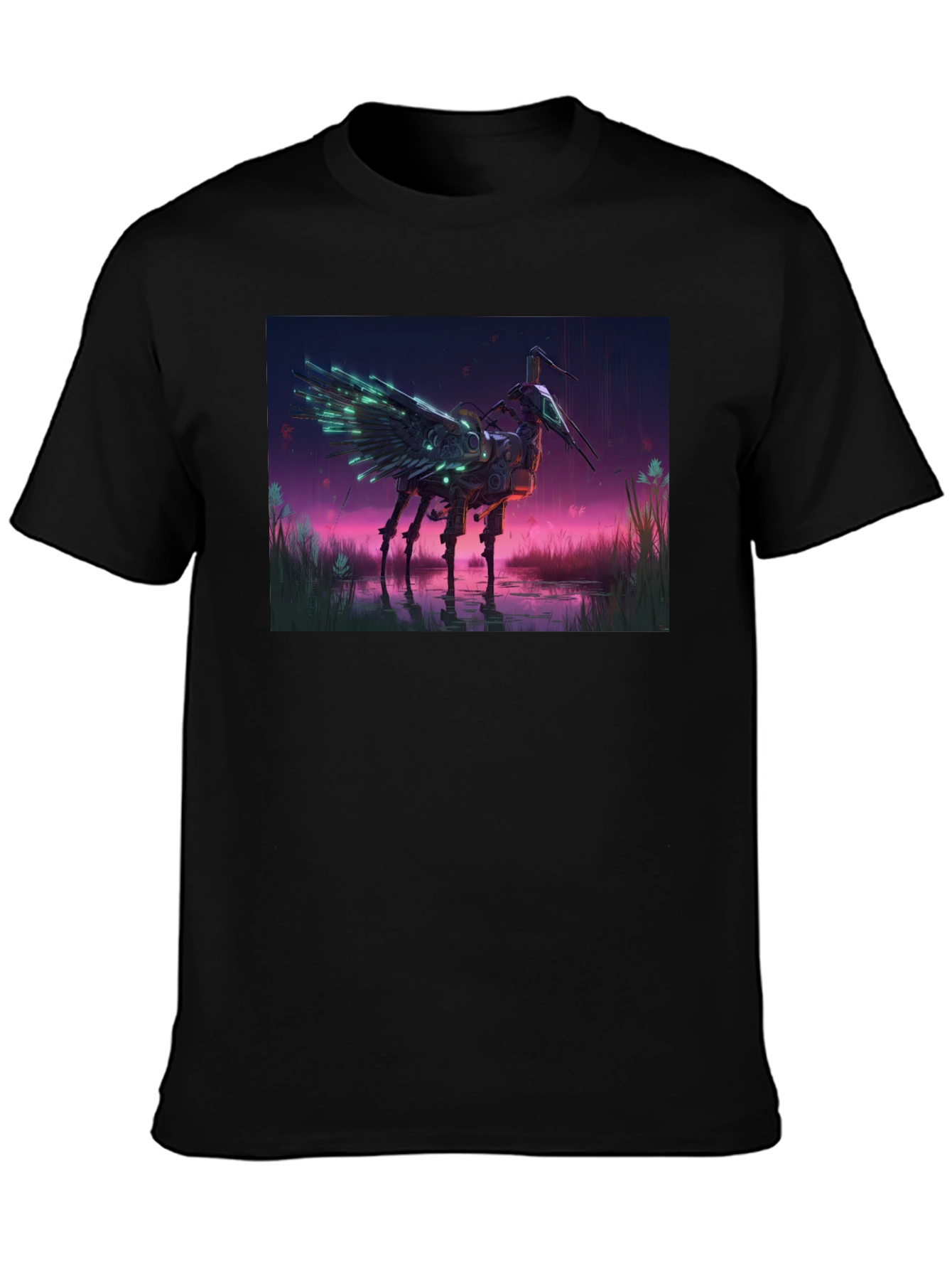 Cybernetic Crane T-Shirt: Sci-Fi Bird Art