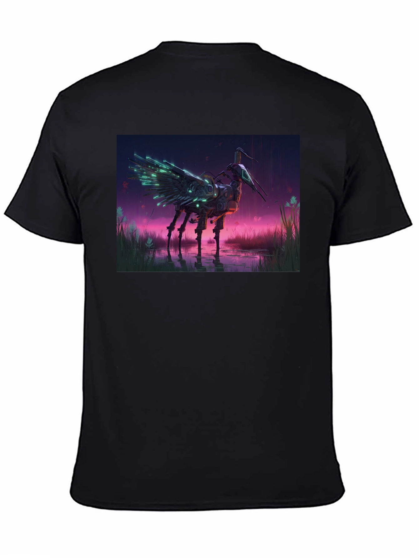 Cybernetic Crane T-Shirt: Sci-Fi Bird Art