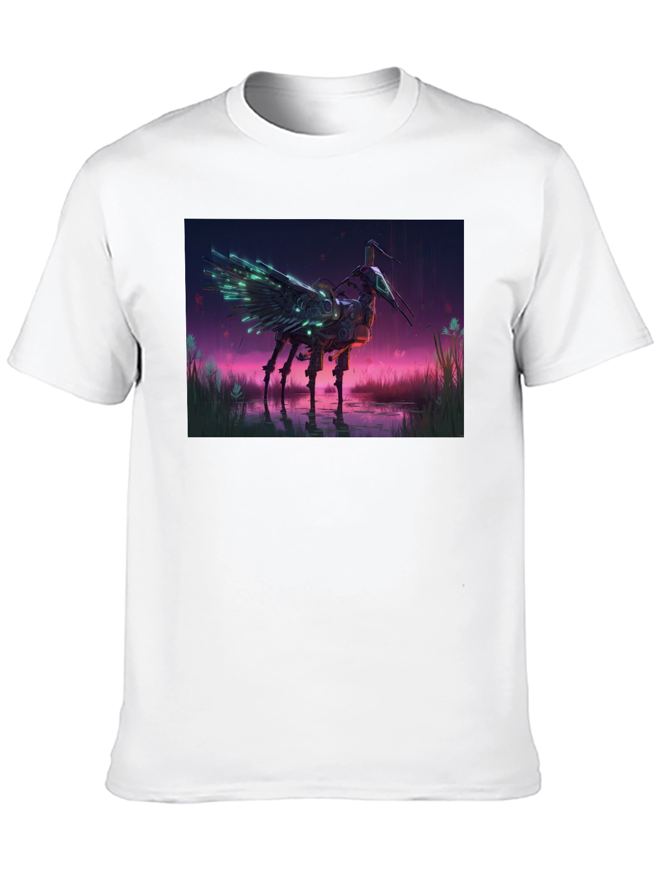 Cybernetic Crane T-Shirt: Sci-Fi Bird Art