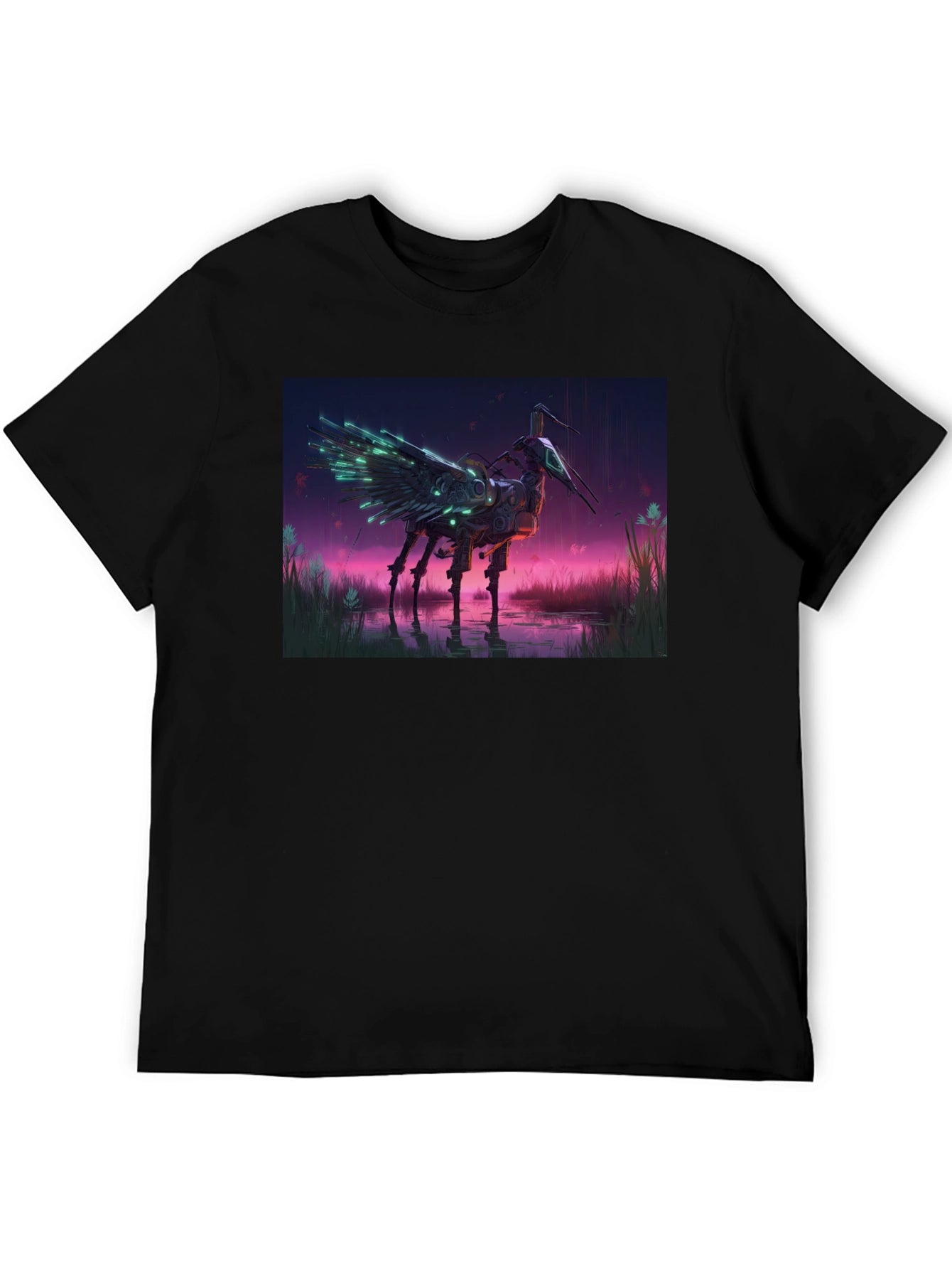 Cybernetic Crane T-Shirt: Sci-Fi Bird Art