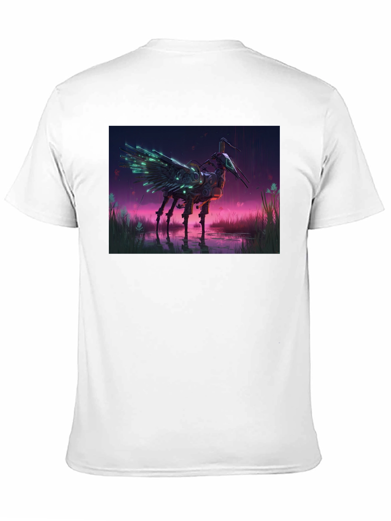 Cybernetic Crane T-Shirt: Sci-Fi Bird Art
