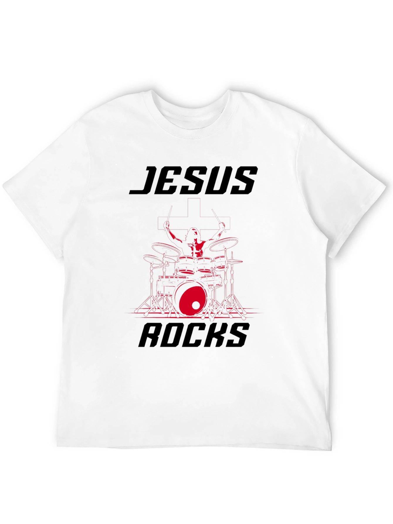 Jesus Rocks Drummer Graphic T-Shirt